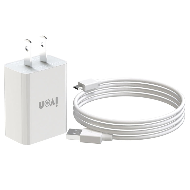 IVON AD-33 2 in 1 2.1A Single USB Port Travel Charger + 1m USB to Micro USB Data Cable Set,, EU P...