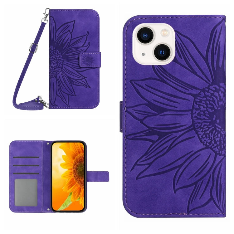 Skin Feel Sun Flower Embossed Flip Leather Phone Case with Lanyard