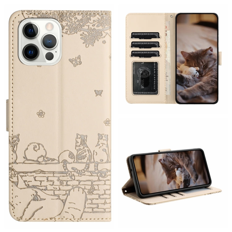 Cat Embossing Pattern Leather Phone Case with Lanyard
