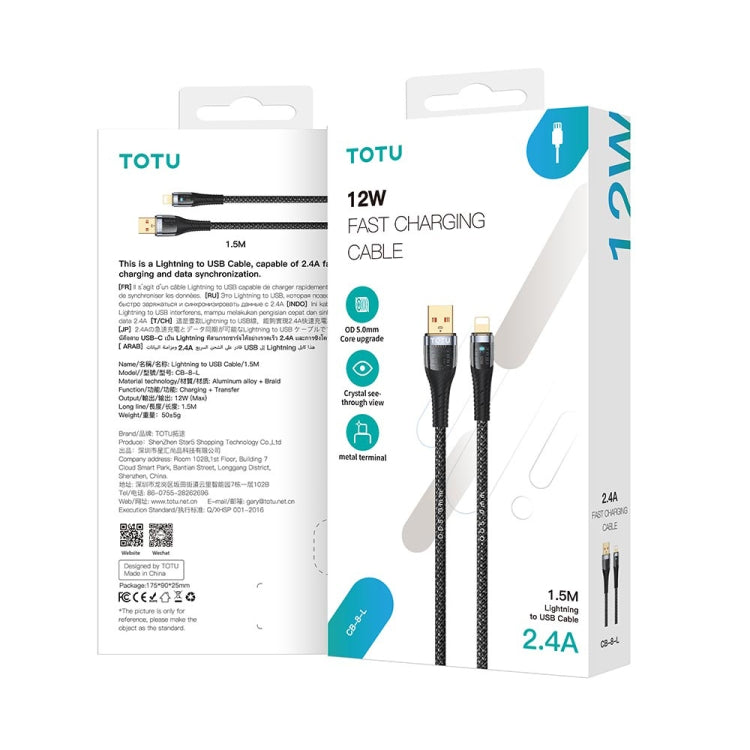 TOTU CB-8-L 12W USB to 8 Pin Transparent Braided Data Cable, Length: 1.5m, CB-8-L