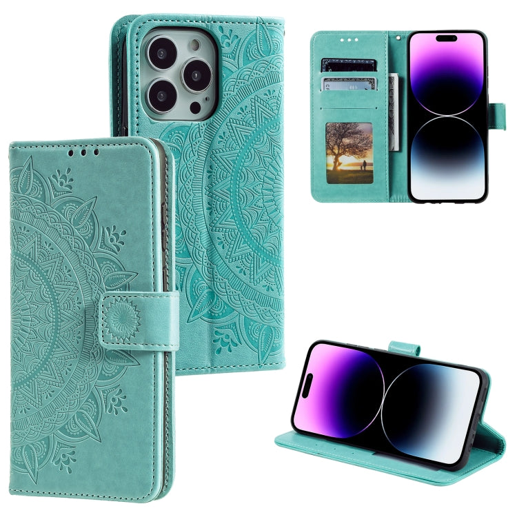 Totem Flower Embossed Leather Phone Case, For iPhone 16 Pro Max, For iPhone 16 Pro