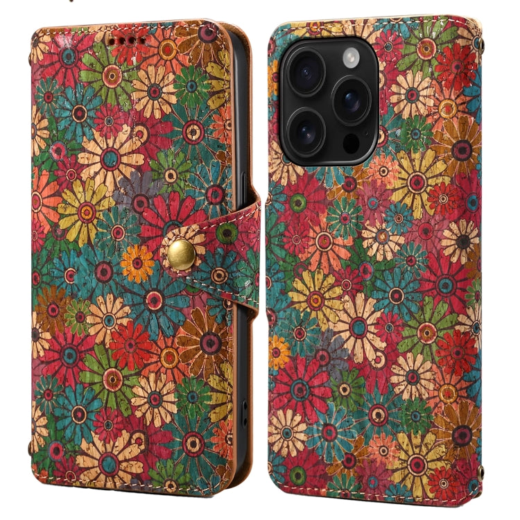 Denior Flower Language Series Cork Fabric Oil Edge Leather Phone Case, For iPhone 16 Pro Max