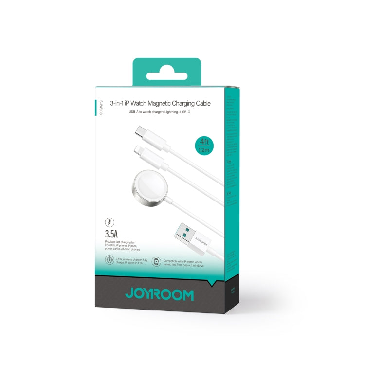 JOYROOM S-IW008 3 in 1 USB to 8 Pin + USB-C/Type-C + Magnetic Watch Wireless Charging Data Cable,...