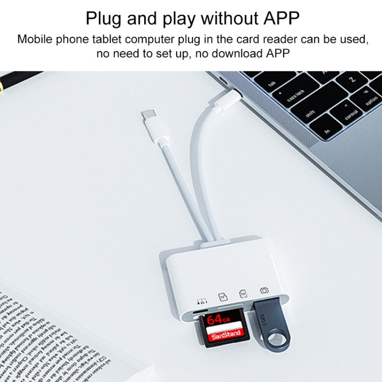 4 in 2 USB-C / Type-C + 8 Pin Interface Multi-function Card Reader, 4 in 2 Type-C + 8 Pin