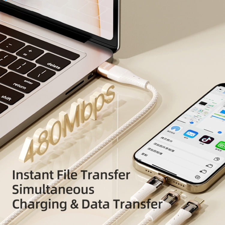 ROCK G20 Two to Three 5A USB+Type-C to 8 Pin+Type-C+Micro USB Fast Charging Data Cable, Length: 1.5m