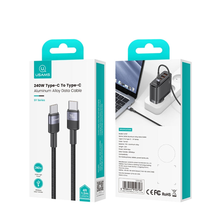 USAMS SJ727 240W USB-C / Type-C to USB-C / Type-C Aluminum Alloy Data Cable, Length: 1.2m, SJ727