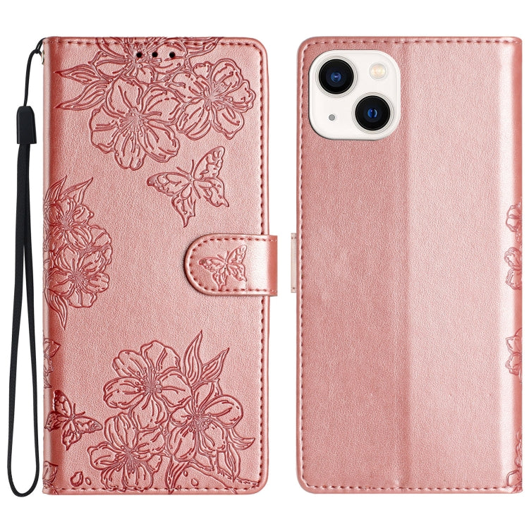Cherry Blossom Butterfly Skin Feel Embossed PU Phone Case