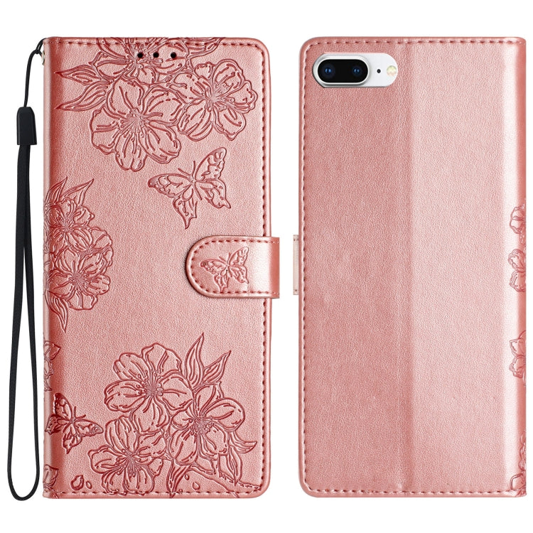 Cherry Blossom Butterfly Skin Feel Embossed PU Phone Case