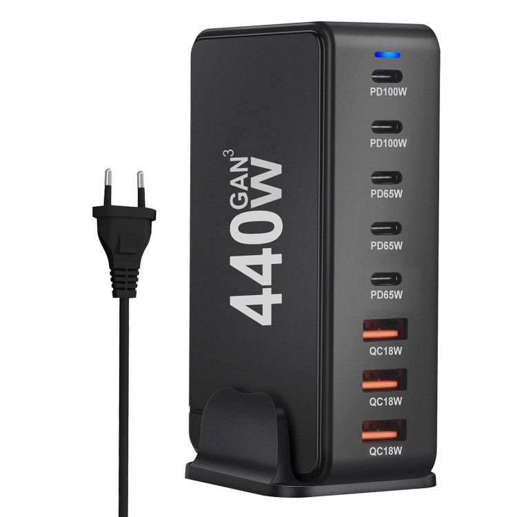 440W GaN USB Power Adapter Travel Charger with 3 x USB, 5 x PD Port, EU Plug, US Plug, UK Plug