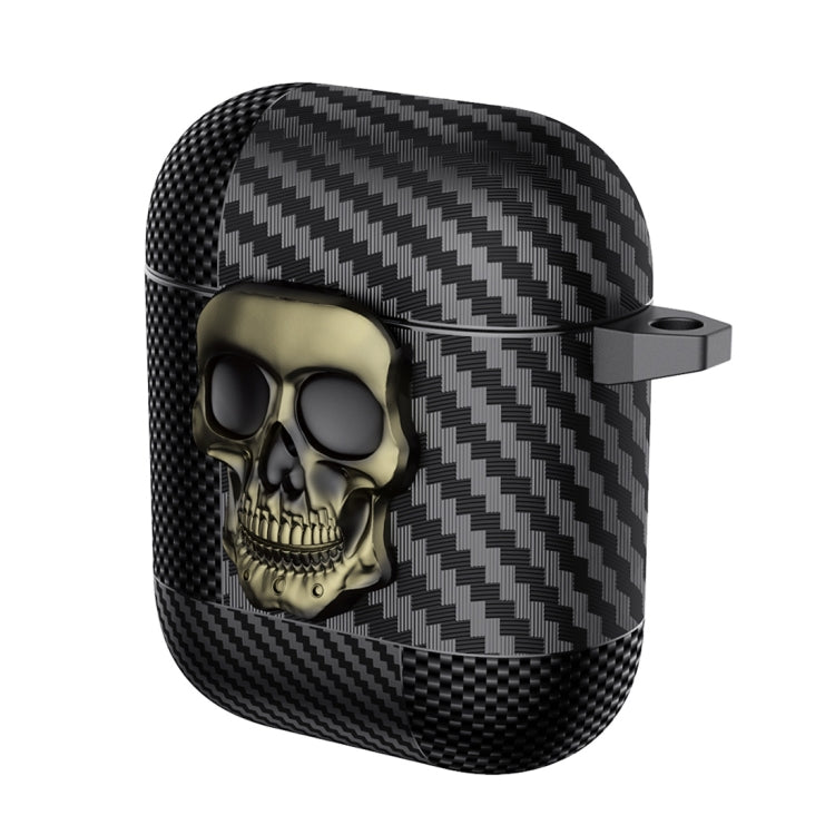 Carbon Fiber Pattern Skull Lock Bluetooth Earphone Protective Case, For AirPods 4, For AirPods Pr...
