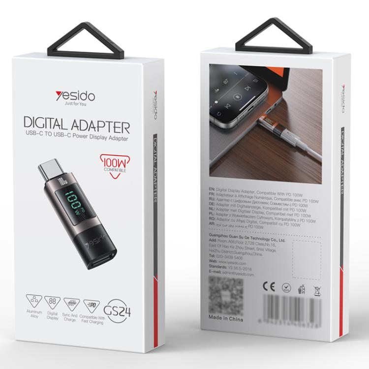 Yesido GS24 100W USB-C / Type-C to USB-C / Type-C Aluminum Alloy Digital Display Adapter