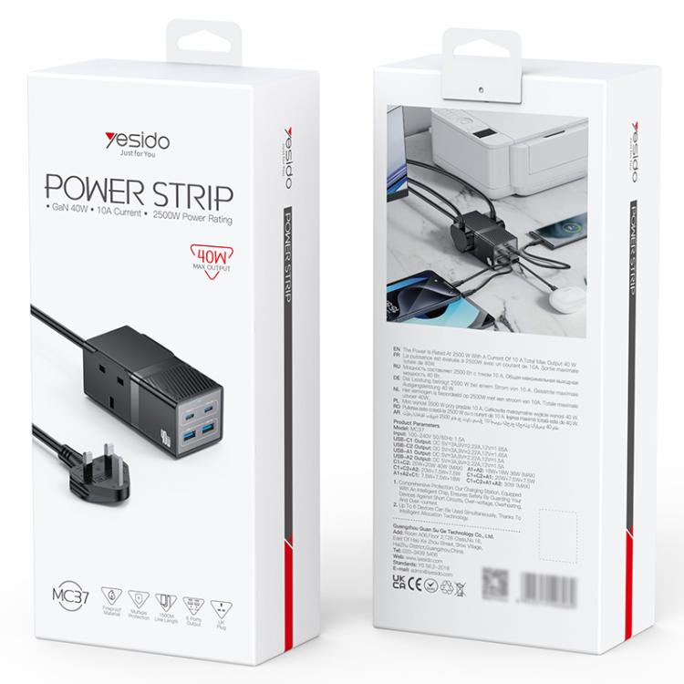 Yesido MC37 40W 6 In 1 Dual Type-C and Dual USB-A with 2 Socket Desktop GaN Power Socket Power Strip