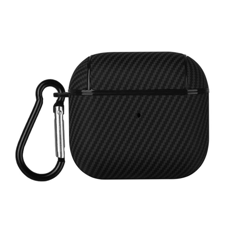 Carbon Fibre Texture PU Earbuds Box PC Case with Hook, For AirPods 4, For AirPods Pro 2