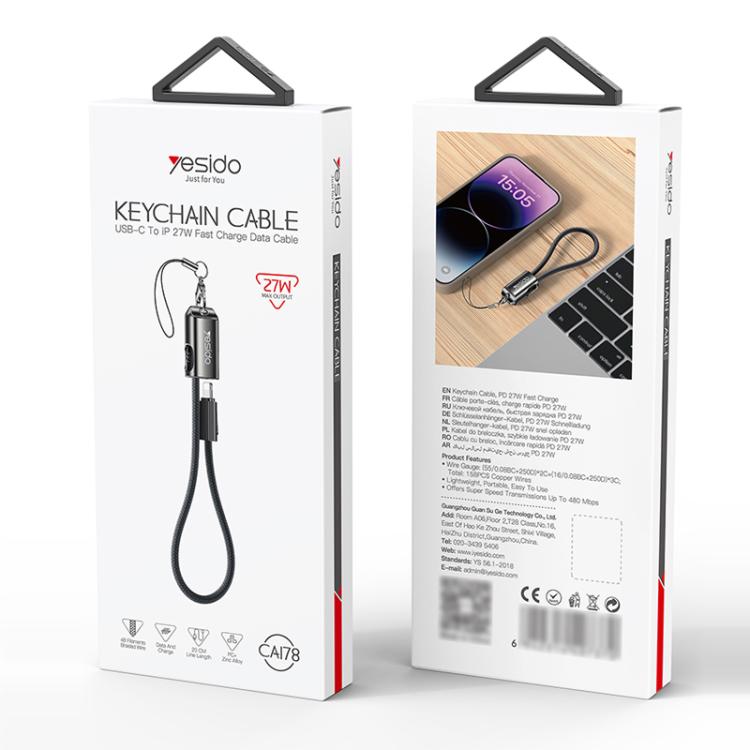 Yesido CA178 Portable Strip PD27W Type-C to 8 Pin Zinc Alloy Data Cable, Length: 20cm