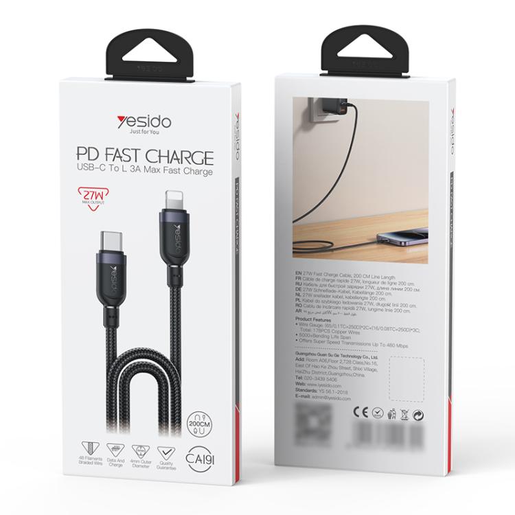 Yesido CA191 27W Type-C to 8 Pin Aluminum Alloy Data Cable, Length: 2m