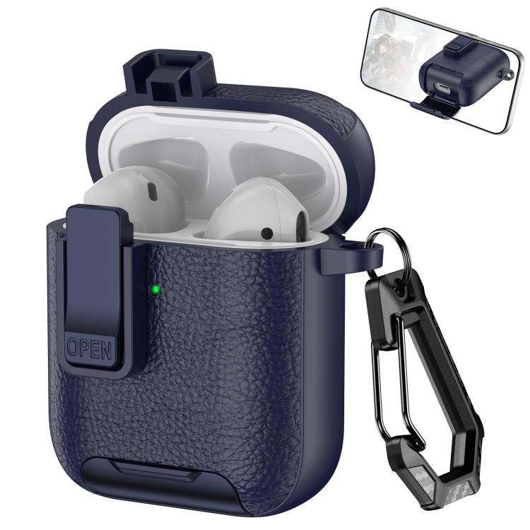 Leather Texture Wireless Earphones Case with Hook & Holder