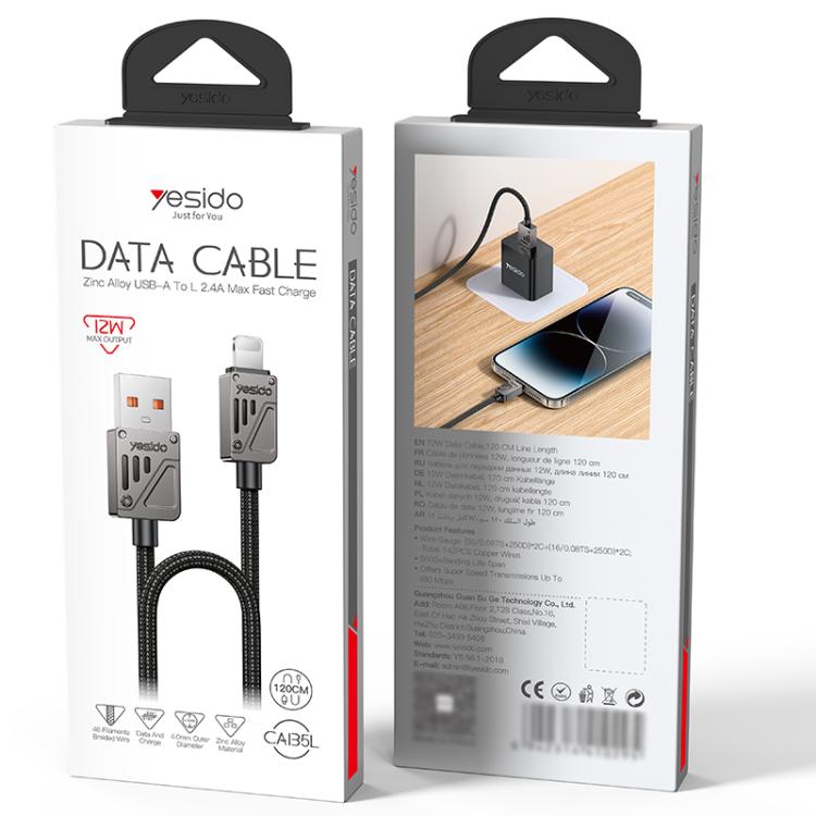 Yesido CA135L 12W 2.4A USB to 8 Pin Zinc Alloy Data Cable