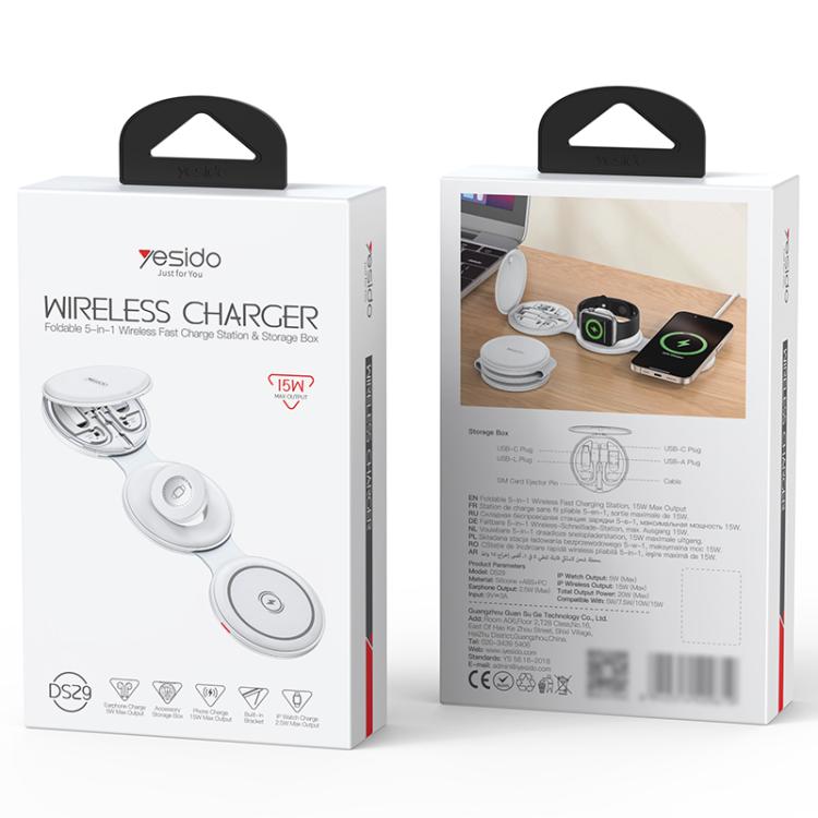 Yesido DS29 5 in 1 Foldable Wireless Charger for Phone / Watch / Earphone