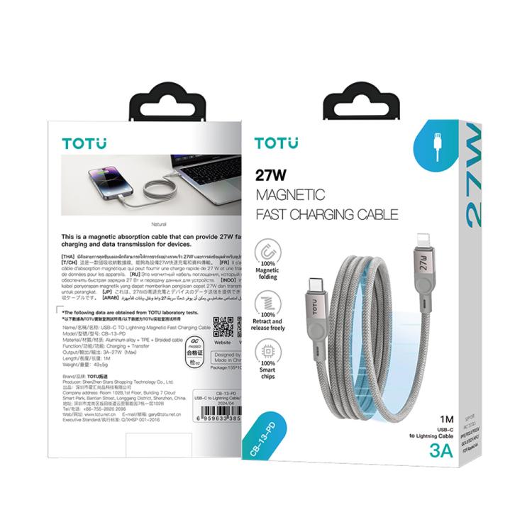 TOTU CB-13-PD 27W USB-C / Type-C to 8 Pin Magnetic Fast Charge Data Cable, 1m