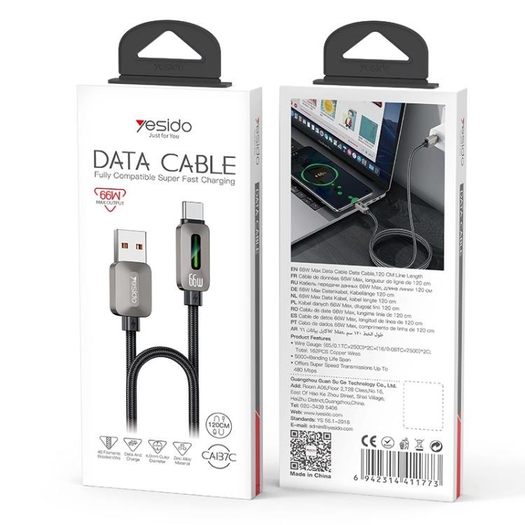Yesido CA137C 66W USB to Type-C Streamer Light Data Cable, Length: 1.2m