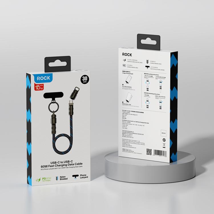 ROCK R15 Type-C to Type-C 60W Phone Lanyard Fast Charging Zinc Alloy Data Cable