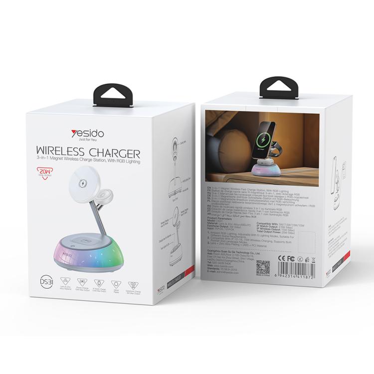 Yesido DS31 3-in-1 Magnetic Wireless Charging Stand with RGB Light