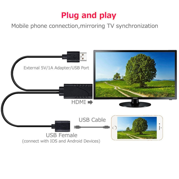 USB 2.0 Male + USB 2.0 Female to HDMI Cable