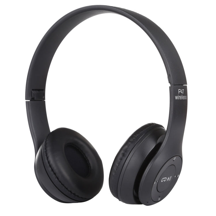 P47 Foldable Wireless Bluetooth Headphone with 3.5mm Audio Jack, Support MP3 / Call, P47 Black