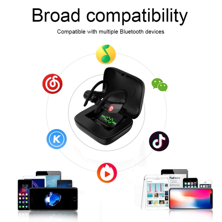 Q83 Wireless Ear-mounted Sports Bluetooth Earphone with Charging Box, Supports Three-screen LED P...