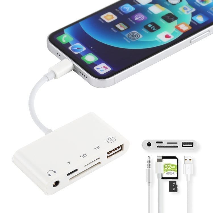 5 in 1 8 Pin to USB HUB And USB-C / Type-C And 3.5mm Earphone And SD And TF Card Reader