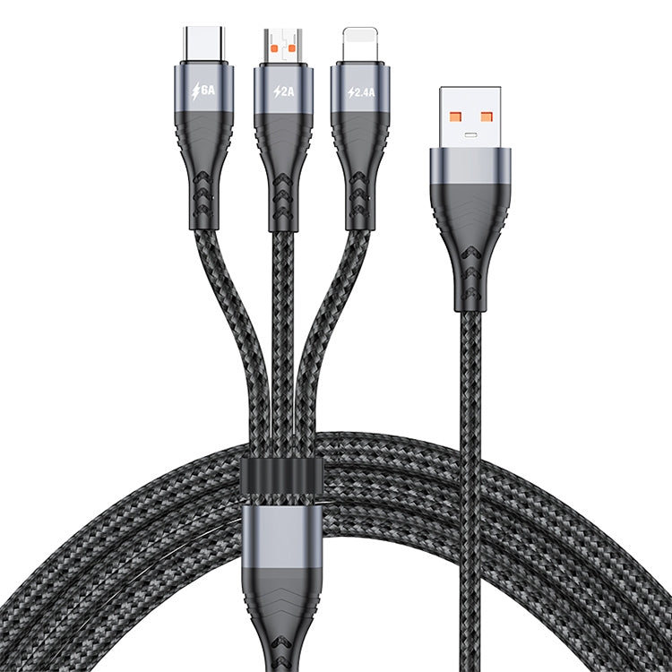 ADC-138 1.2m 66W 3 in 1 USB to 8 Pin + Micro USB + USB-C / Type-C Fast Charging Cable