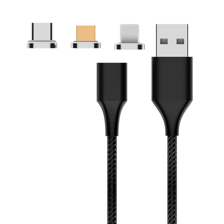 M11 3 in 1 3A USB to 8 Pin + Micro USB + USB-C / Type-C Nylon Braided Magnetic Data Cable, Cable ...