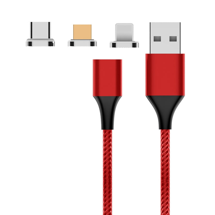 M11 3 in 1 3A USB to 8 Pin + Micro USB + USB-C / Type-C Nylon Braided Magnetic Data Cable, Cable ...