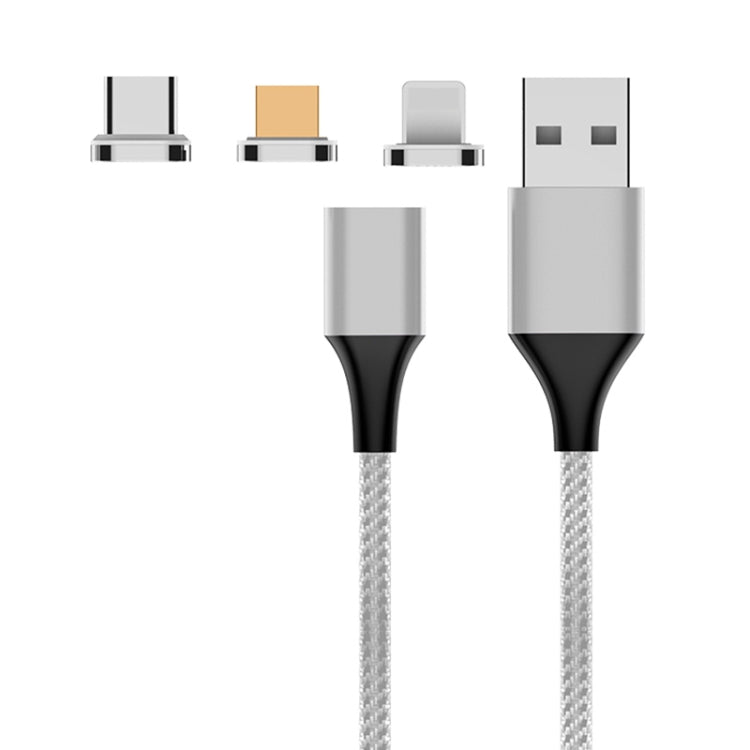M11 3 in 1 3A USB to 8 Pin + Micro USB + USB-C / Type-C Nylon Braided Magnetic Data Cable, Cable ...