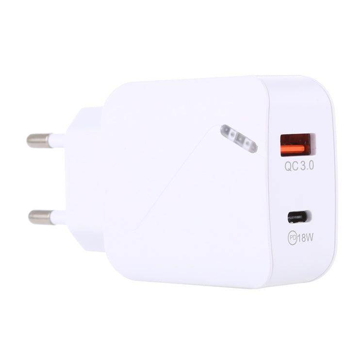 LZ-819A+C QC3.0 USB + PD 18W USB-C / Type-C Interfaces Travel Charger with Indicator Light, EU Pl...