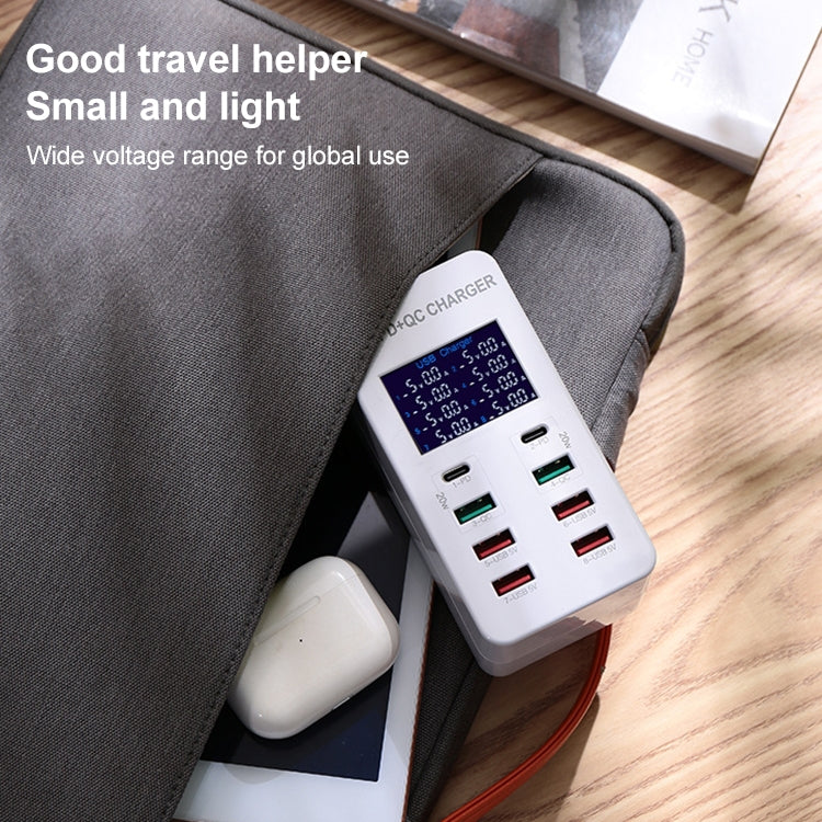 A8T 60W 8 Ports USB + QC3.0 + PD Type-C Smart Charging Station with Digital Display AC100-240V, U...