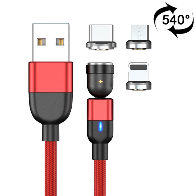 2m 3A Output 3 in 1 USB to 8 Pin + USB-C / Type-C + Micro USB 540 Degree Rotating Magnetic Data S...
