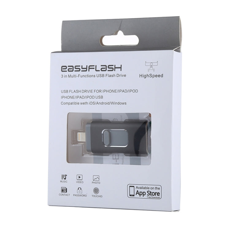 easyflash RQW-01B 3 in 1 USB 2.0 & 8 Pin & Micro USB 16GB Flash Drive, RQW-01B Black, RQW-01B Gol...