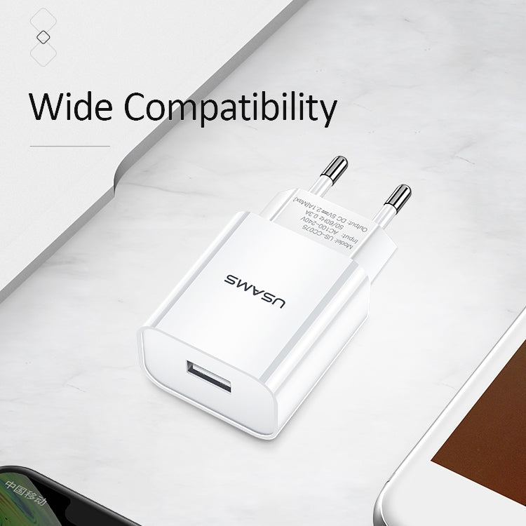 USAMS US-CC075 T18 2.1A Single USB Travel Charger, EU Plug, EU Plug