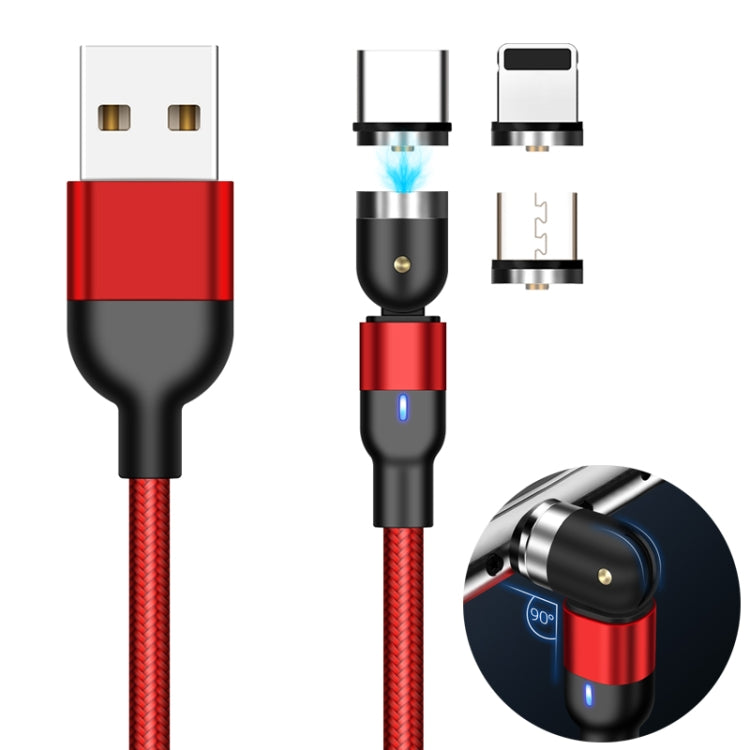 1m 2A Output 3 in 1 USB to 8 Pin + USB-C / Type-C + Micro USB Nylon Braided Rotate Magnetic Charg...