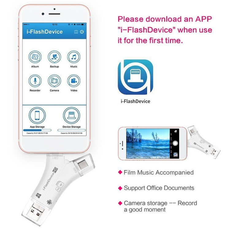 NK-908 4 in 1 i-Flash Y-shaped TF Card / SD Card Reader For 8 Pin + USB-C / Type-C + Micro USB + ...
