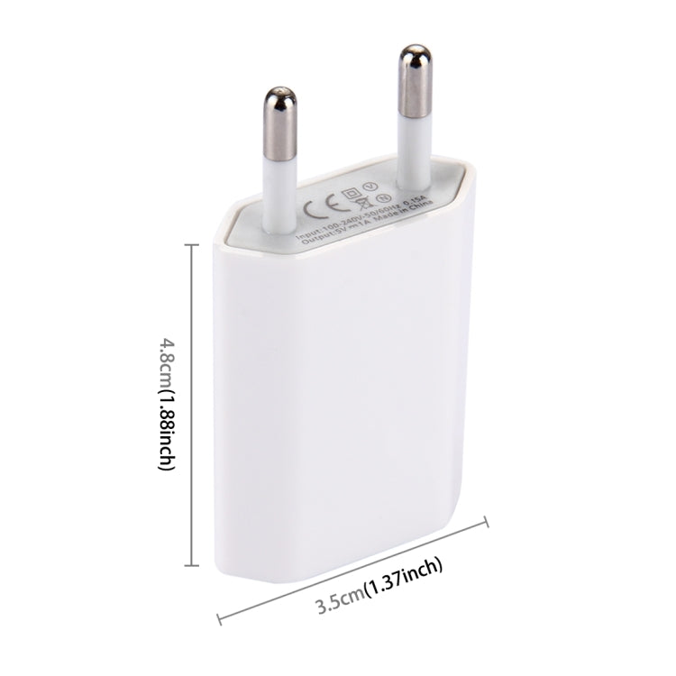 5V / 1A Single USB Port Charger Travel Charger, EU Plug, EU Plug White
