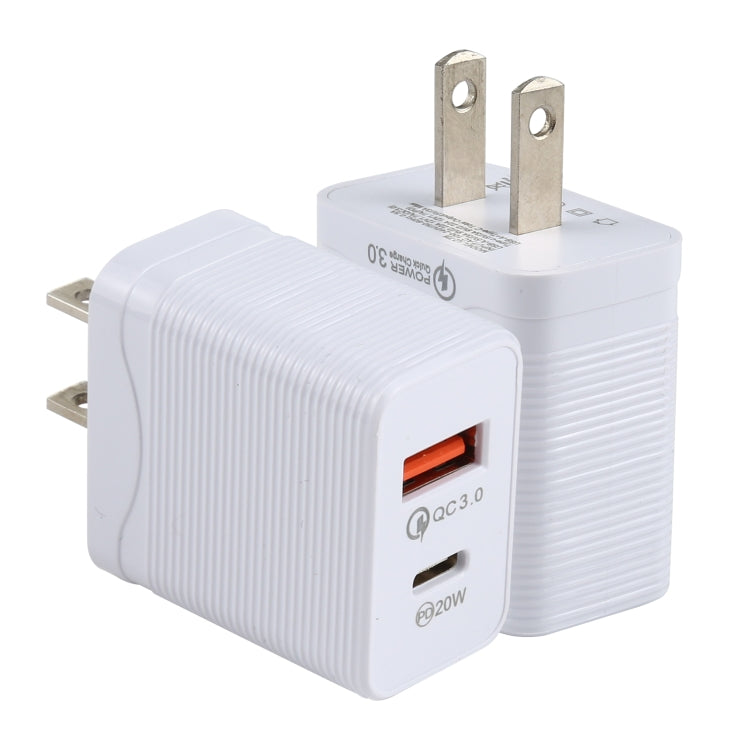 LZ-728 QC 3.0 USB + PD 20W USB-C / Type-C Fast Travel Charger, US Plug, US Plug
