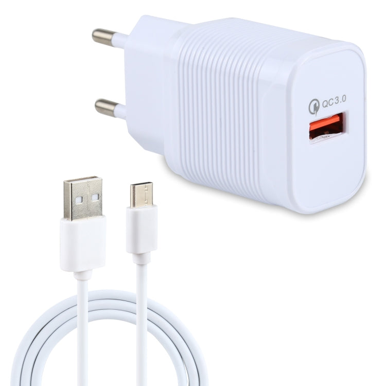 LZ-728 2 in 1 18W QC 3.0 USB Interface Travel Charger + USB to USB-C / Type-C Data Cable Set, EU ...