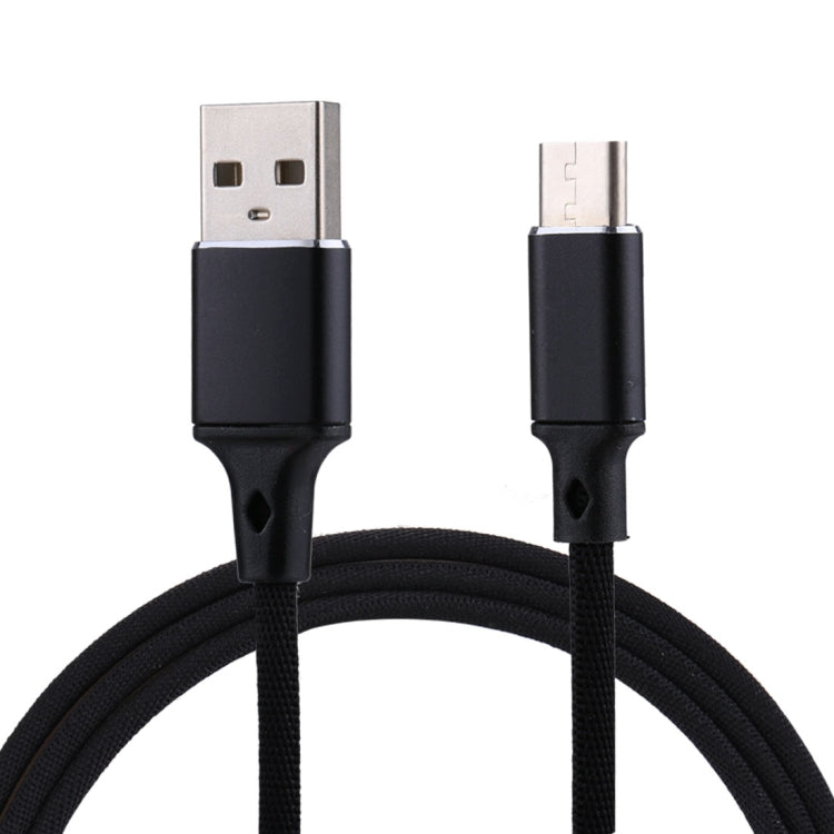 1m 2A Output USB to USB-C / Type-C Nylon Weave Style Data Sync Charging Cable, 2A Black, 2A Pink