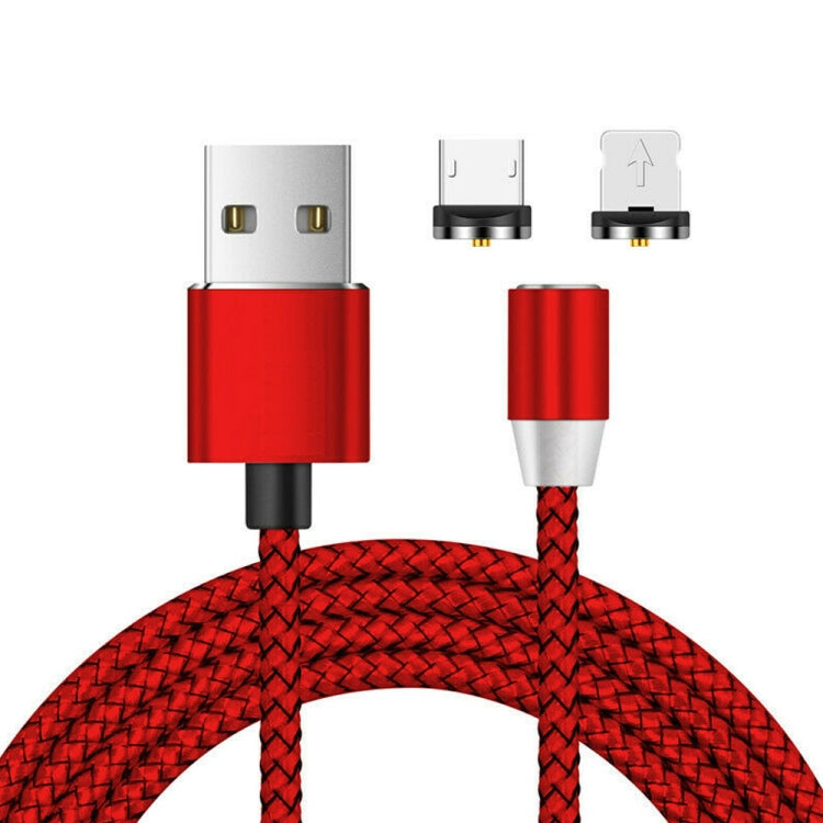 2 in 1 USB to 8 Pin + Micro USB Magnetic Metal Interface Nylon Braided Charging Cable, Length: 1m...