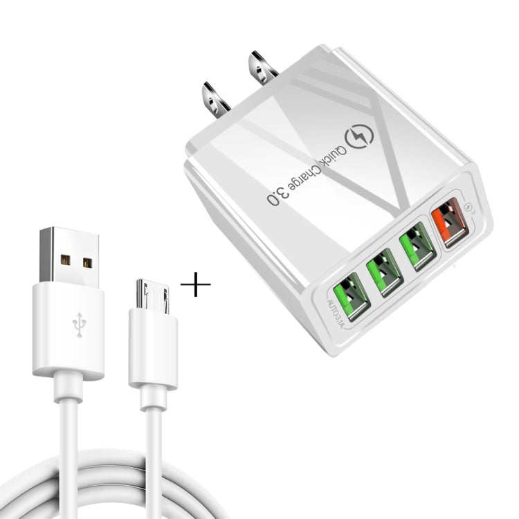 2 in 1 1m USB to Micro USB Data Cable + 30W QC 3.0 4 USB Interfaces Mobile Phone Tablet PC Univer...