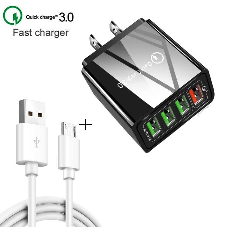 2 in 1 1m USB to Micro USB Data Cable + 30W QC 3.0 4 USB Interfaces Mobile Phone Tablet PC Univer...