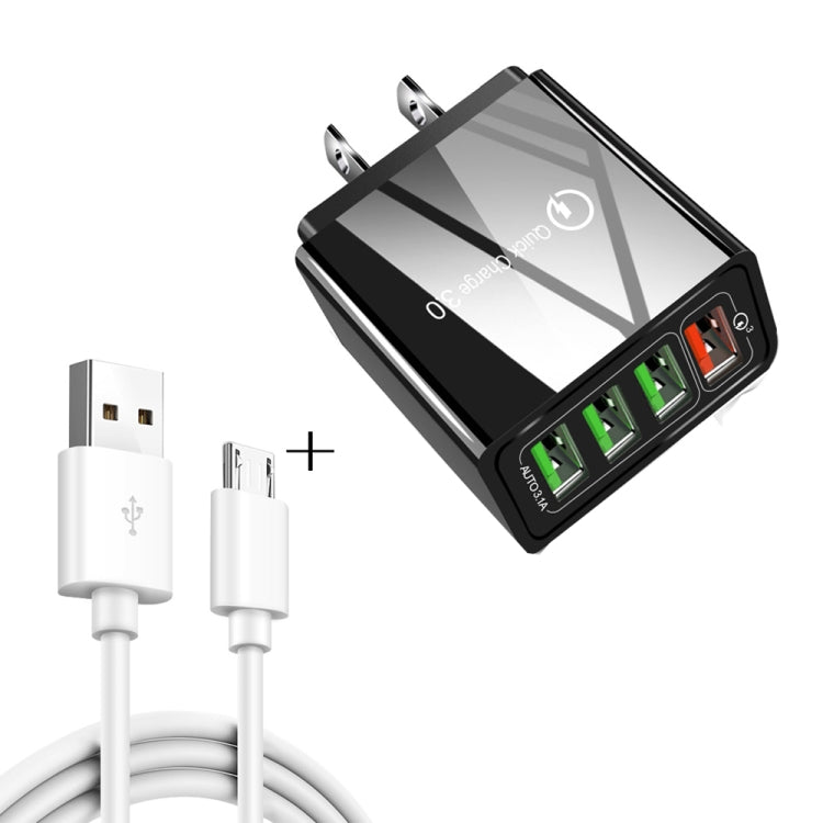 2 in 1 1m USB to Micro USB Data Cable + 30W QC 3.0 4 USB Interfaces Mobile Phone Tablet PC Univer...