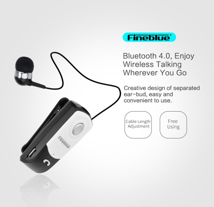 F960 CSR4.1 Retractable Cable Caller Vibration Reminder Anti-theft Bluetooth Headset, Black, Whit...